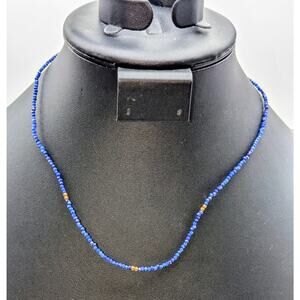 925 Sterling Vermeil 2mm Lapis Lazuli Gemstone Crystal & Goldtone Bead Necklace